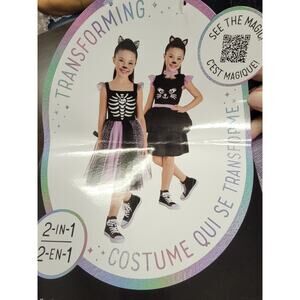 NEW Childs Reversible Black And Purple Cat/ Skeleton Costume 3T 4T Toddler 3-4